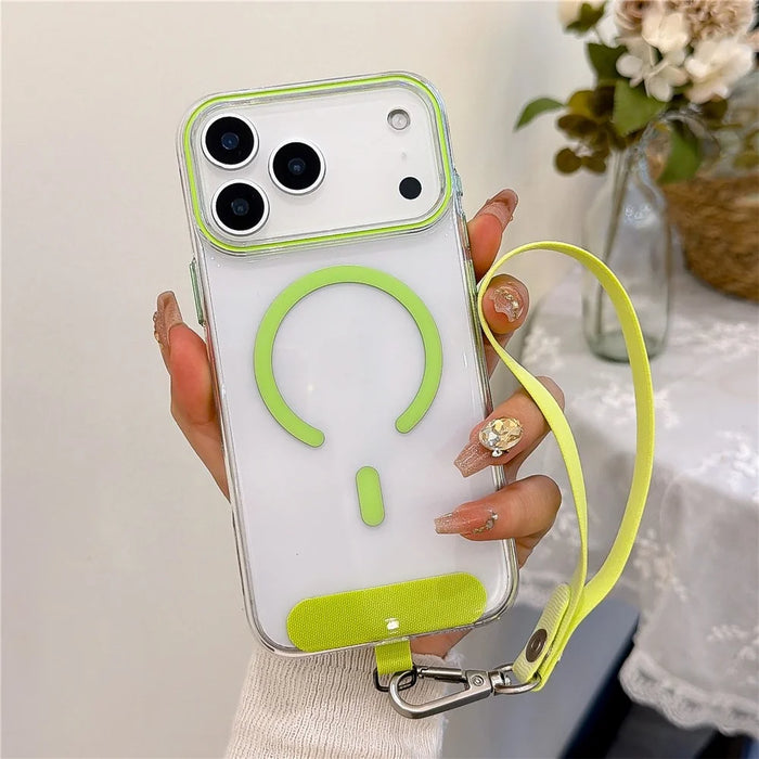 For iPhone 17 Pro Max Case Compatible with MagSafe Hard PC Clear Phone Cover with Wrist Strap - Fluorescent Green - 2