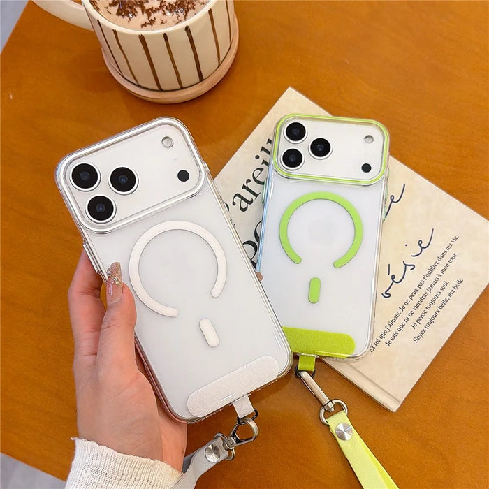 For iPhone 17 Pro Max Case Compatible with MagSafe Hard PC Clear Phone Cover with Wrist Strap - Fluorescent Green - 4