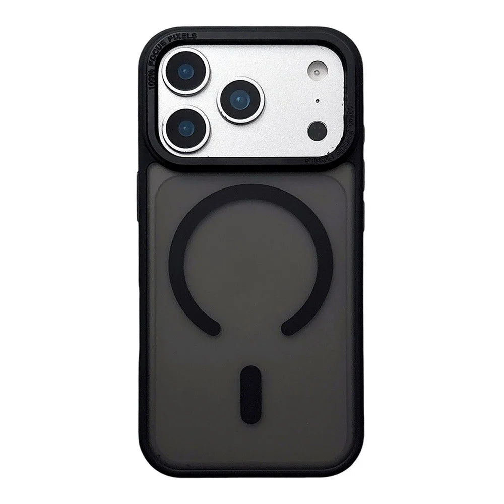 For iPhone 17 Pro Max Case Compatible with MagSafe Metal Lens Frame TPU PC Phone Cover - Black - 1
