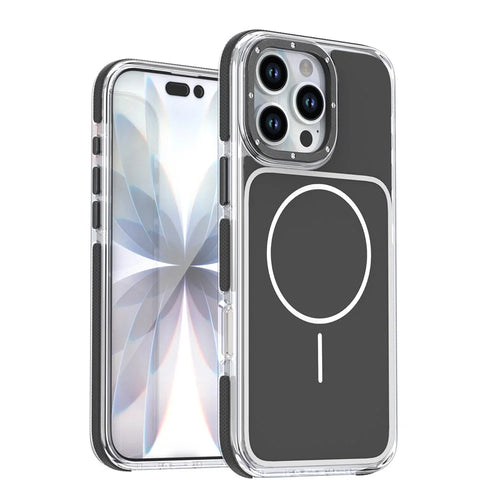 For iPhone 16 Pro Case Compatible with MagSafe Dual Color Shockproof TPU PC Phone Cover - Black - 1