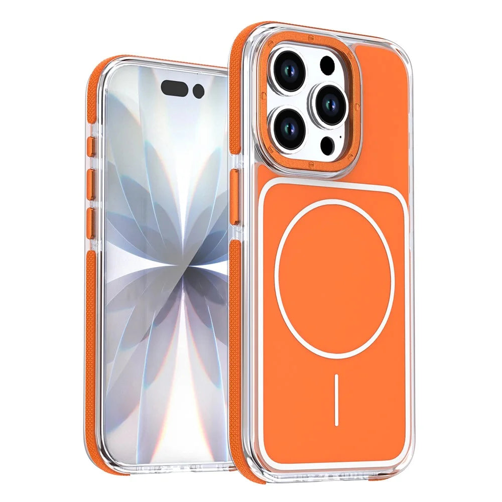 For iPhone 15 Pro Case Compatible with MagSafe Dual Color Shockproof TPU PC Phone Cover - Orange - 1