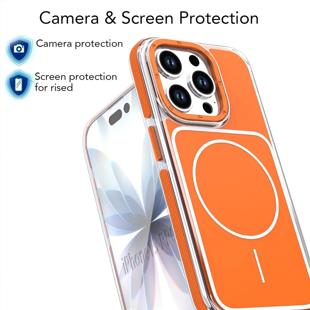 For iPhone 15 Pro Case Compatible with MagSafe Dual Color Shockproof TPU PC Phone Cover - Orange - 4