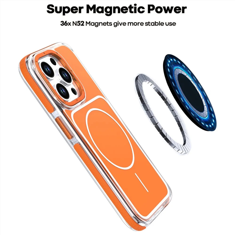 For iPhone 15 Pro Case Compatible with MagSafe Dual Color Shockproof TPU PC Phone Cover - Orange - 6