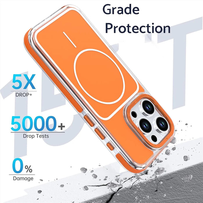For iPhone 15 Pro Max Case Compatible with MagSafe Dual Color Shockproof TPU PC Phone Cover - Orange - 3
