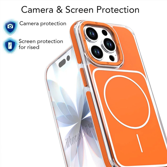 For iPhone 15 Pro Max Case Compatible with MagSafe Dual Color Shockproof TPU PC Phone Cover - Orange - 4