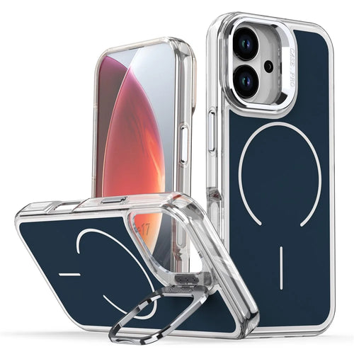 For iPhone 17 Case Compatible with MagSafe Lens Kickstand TPU PC Phone Cover - Blue - 1
