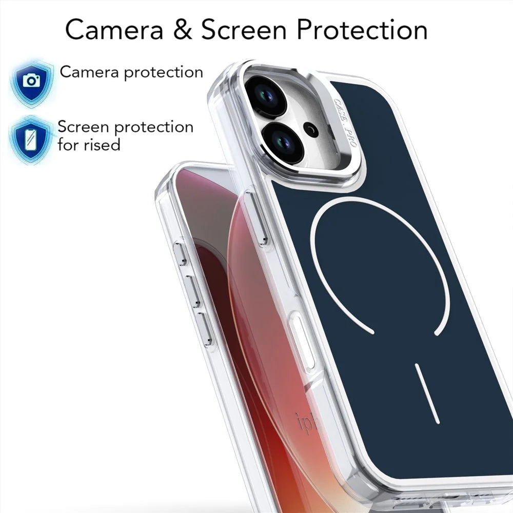For iPhone 17 Case Compatible with MagSafe Lens Kickstand TPU PC Phone Cover - Blue - 4