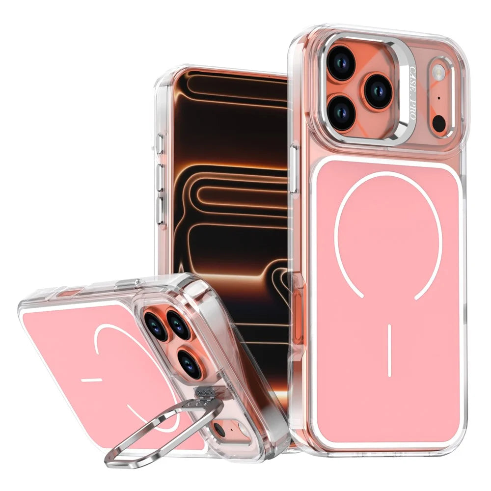For iPhone 17 Pro Case Compatible with MagSafe Lens Kickstand TPU PC Phone Cover - Pink - 1