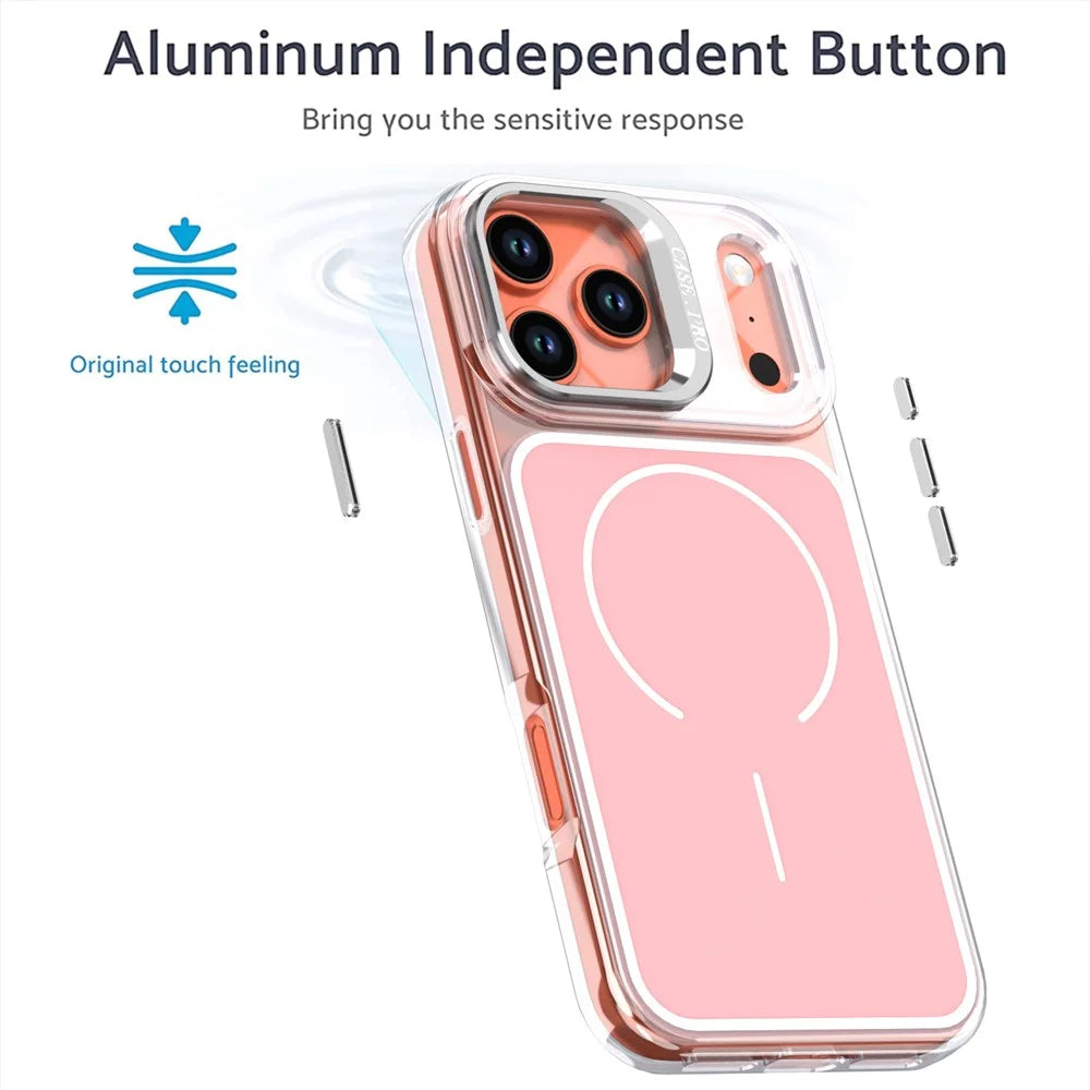 For iPhone 17 Pro Case Compatible with MagSafe Lens Kickstand TPU PC Phone Cover - Pink - 2