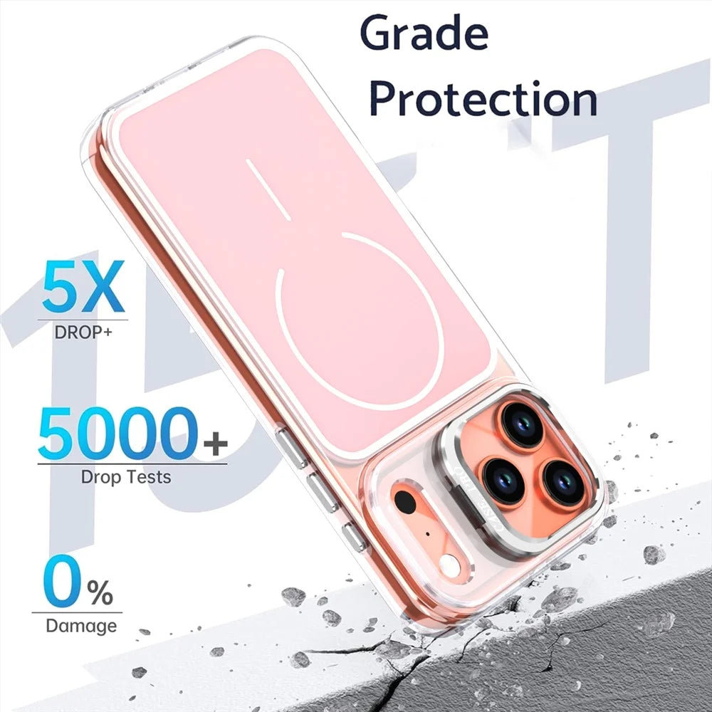 For iPhone 17 Pro Case Compatible with MagSafe Lens Kickstand TPU PC Phone Cover - Pink - 3