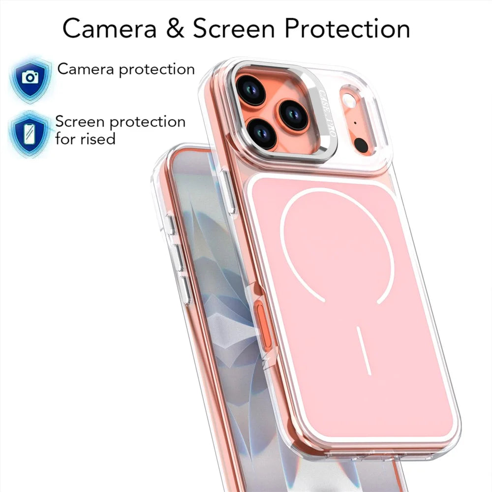 For iPhone 17 Pro Case Compatible with MagSafe Lens Kickstand TPU PC Phone Cover - Pink - 4
