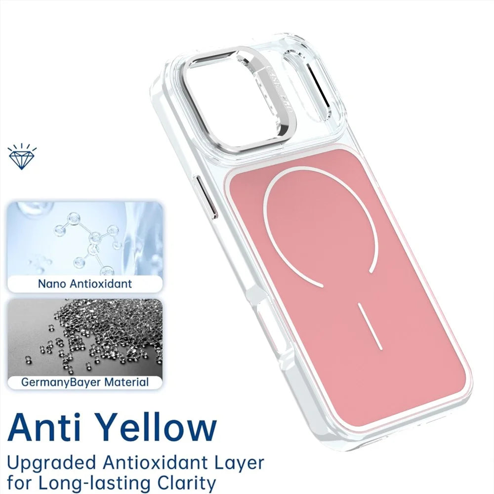 For iPhone 17 Pro Case Compatible with MagSafe Lens Kickstand TPU PC Phone Cover - Pink - 5