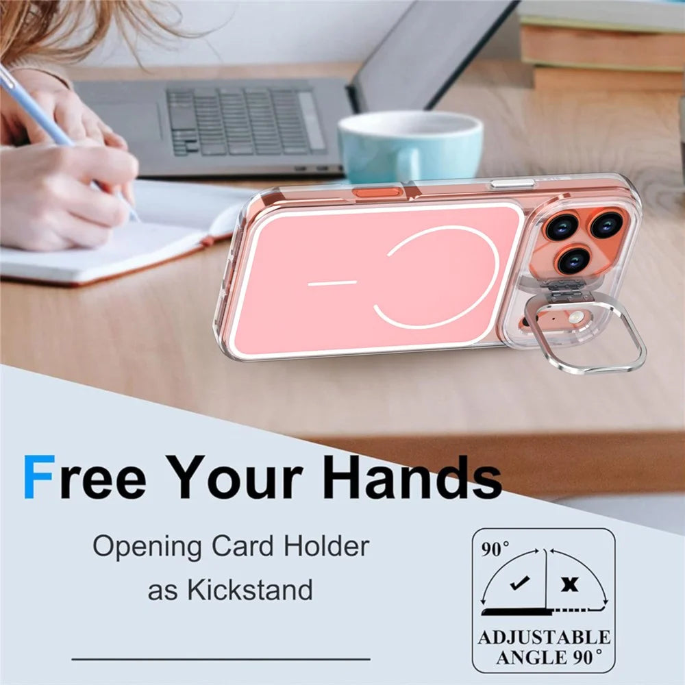 For iPhone 17 Pro Case Compatible with MagSafe Lens Kickstand TPU PC Phone Cover - Pink - 6
