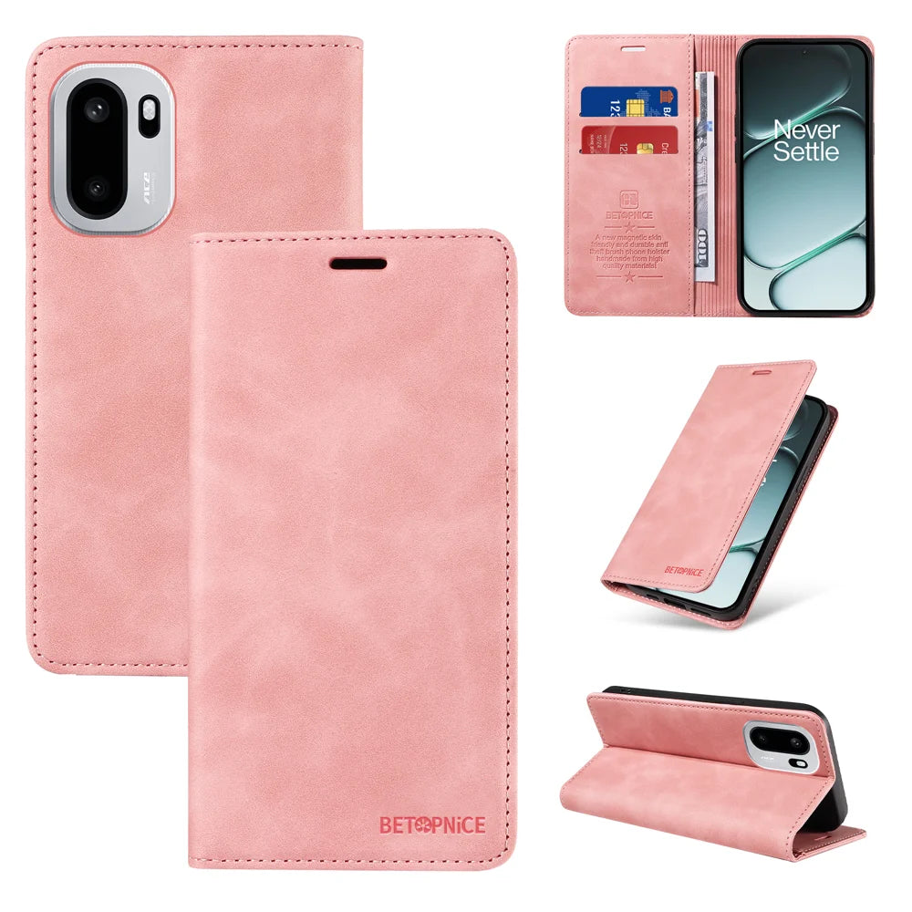 BETOPNICE For OnePlus 15R 5G / Ace 6T 5G / Ace 6 5G Case  Magnetic Closure RFID Blocking Wallet Stand Leather Phone Cover - Pink - 3