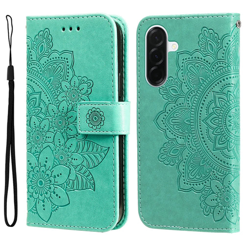 For Samsung Galaxy A37 5G Case Floral Pattern PU Leather Wallet Stand Phone Cover - Green - 1