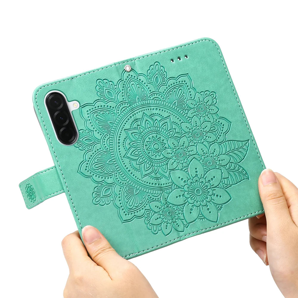 For Samsung Galaxy A37 5G Case Floral Pattern PU Leather Wallet Stand Phone Cover - Green - 2