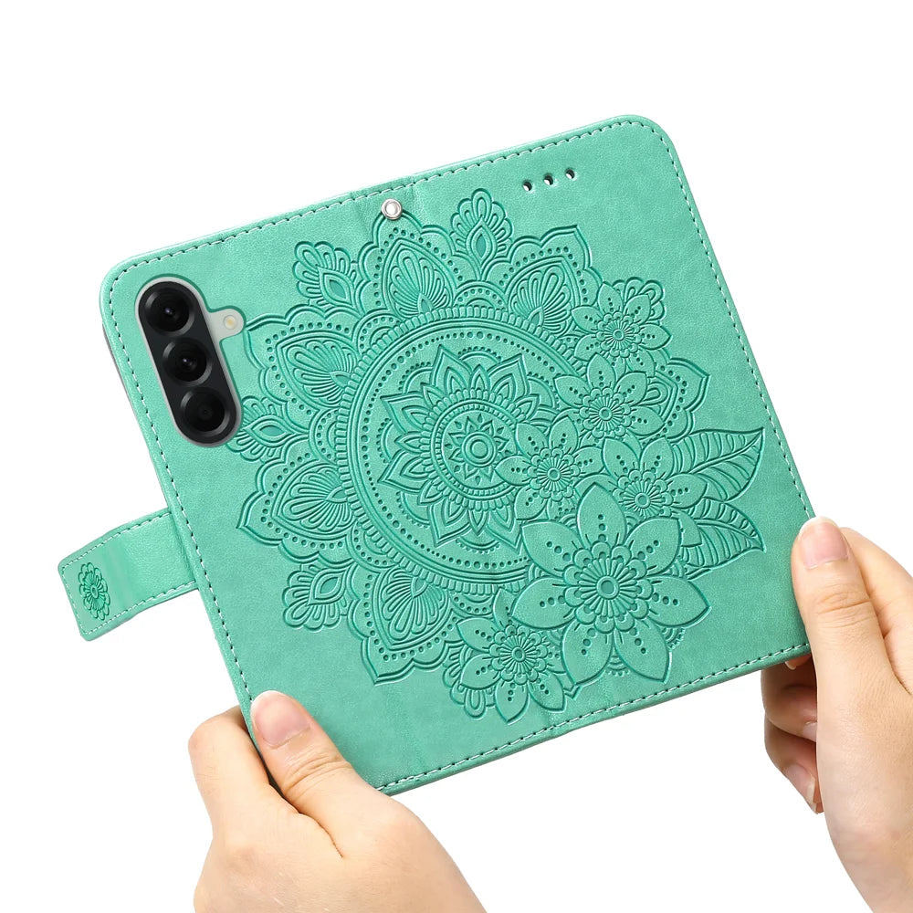 For Samsung Galaxy A57 5G Case Floral Pattern PU Leather Wallet Stand Phone Cover - Green - 2