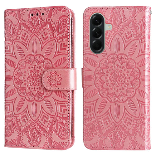 For Samsung Galaxy A57 5G Case Sunflower Imprint Leather Wallet Phone Cover - Pink - 1