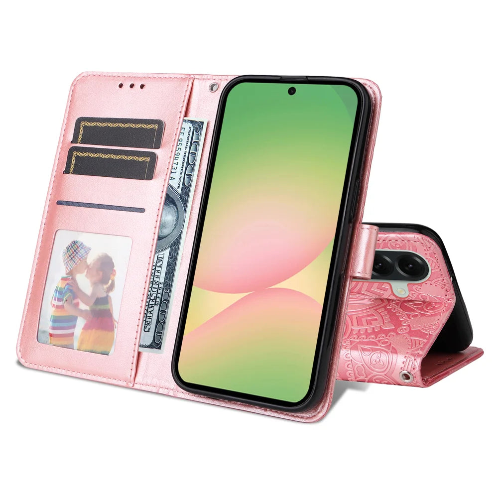 For Samsung Galaxy A57 5G Case Sunflower Imprint Leather Wallet Phone Cover - Pink - 2