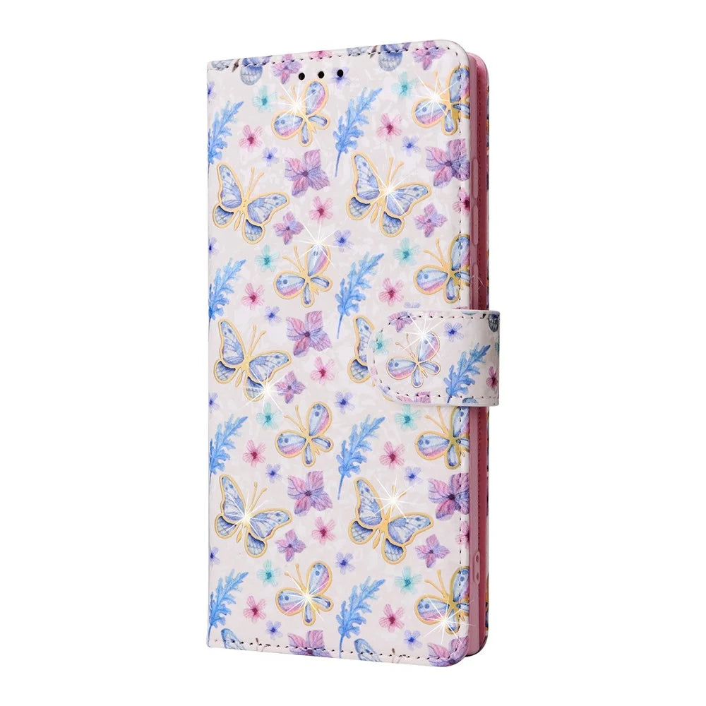 For Samsung Galaxy S23 Ultra Lacquered PU Leather Phone Full Protection Case RFID Blocking Flip Stand Wallet Cover - Butterfly Flower - 2