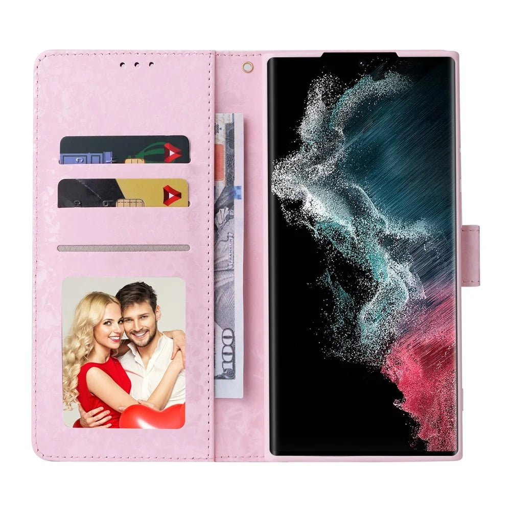 For Samsung Galaxy S23 Ultra Lacquered PU Leather Phone Full Protection Case RFID Blocking Flip Stand Wallet Cover - Butterfly Flower - 4