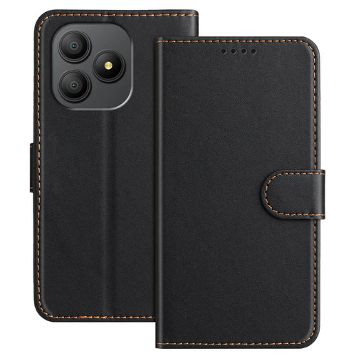 For Blackview Wave 9C Leather Case Wallet Stand Solid Color Anti Drop Phone Cover - Black - 1