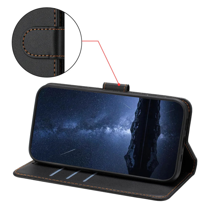 For Blackview Wave 9C Leather Case Wallet Stand Solid Color Anti Drop Phone Cover - Black - 5