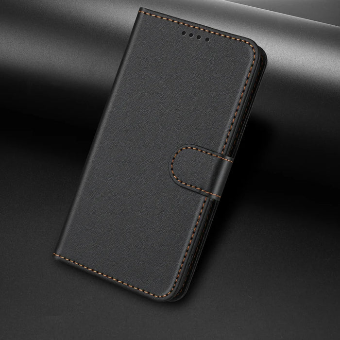 For Blackview Wave 9C Leather Case Wallet Stand Solid Color Anti Drop Phone Cover - Black - 7