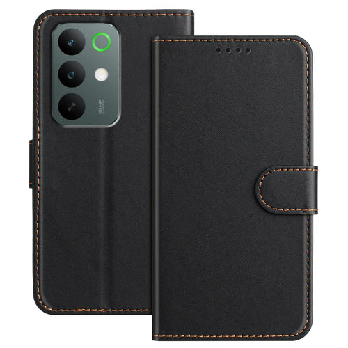 For Realme C85 Pro 4G Leather Case Wallet Stand Solid Color Anti Drop Phone Cover - Black - 1