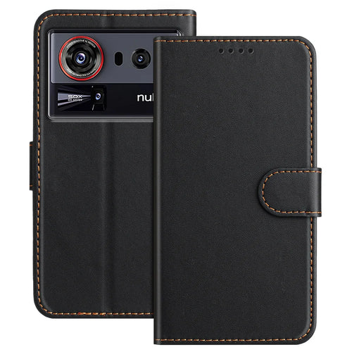 For ZTE nubia Z80 Ultra 5G Leather Case Wallet Stand Solid Color Anti Drop Phone Cover - Black - 1