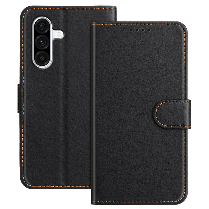 For Samsung Galaxy A57 5G Leather Case Wallet Stand Solid Color Anti Drop Phone Cover - Black - 1
