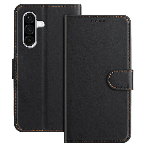 For Samsung Galaxy A37 5G Leather Case Wallet Stand Solid Color Anti Drop Phone Cover - Black - 1