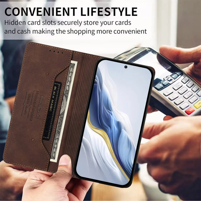 For Realme C85 Pro 4G Case RINACASIS RC23 RFID Blocking Wallet Stand PU Leather Phone Cover - Brown - 7