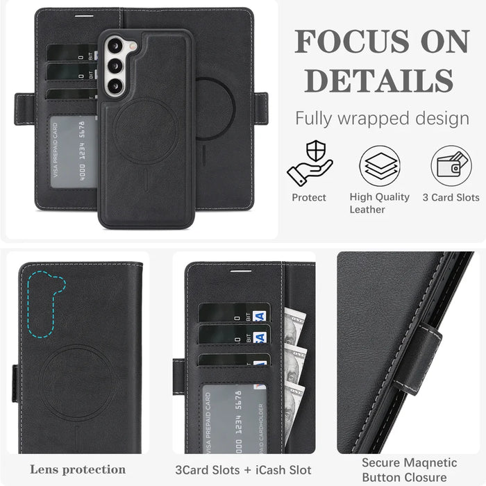 For Samsung Galaxy S24 Case Detachable 2 in 1 Leather Wallet Phone Cover Magnetic Case - Black - 5