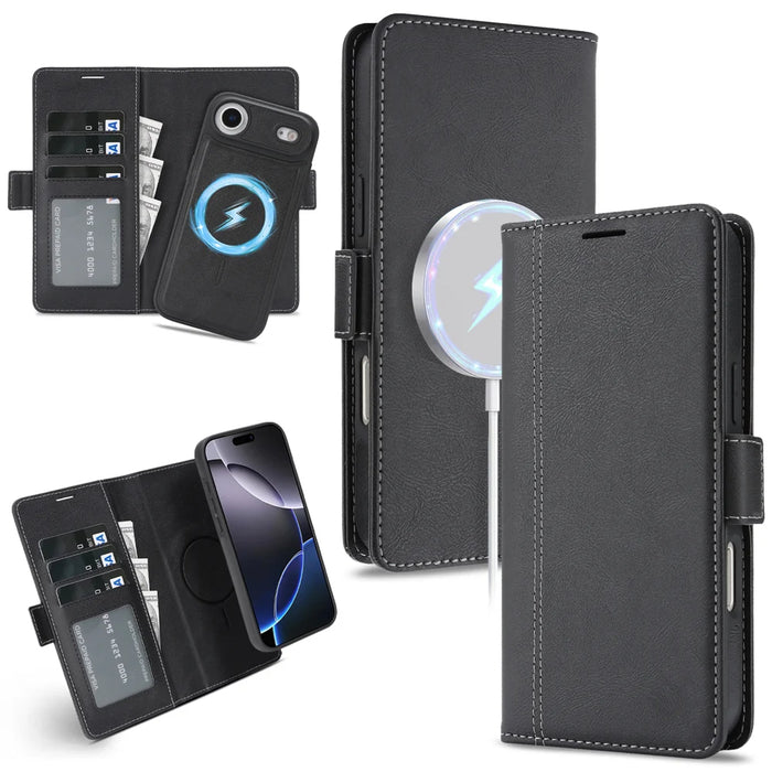 For iPhone Air Case Detachable 2 in 1 Leather Wallet Phone Cover Compatible with MagSafe - Black - 1