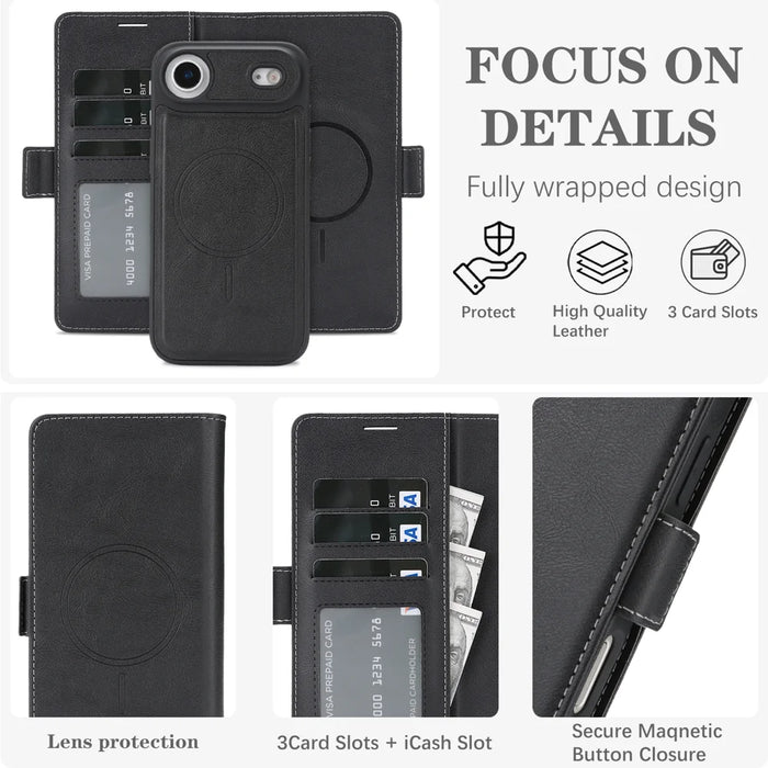 For iPhone Air Case Detachable 2 in 1 Leather Wallet Phone Cover Compatible with MagSafe - Black - 5