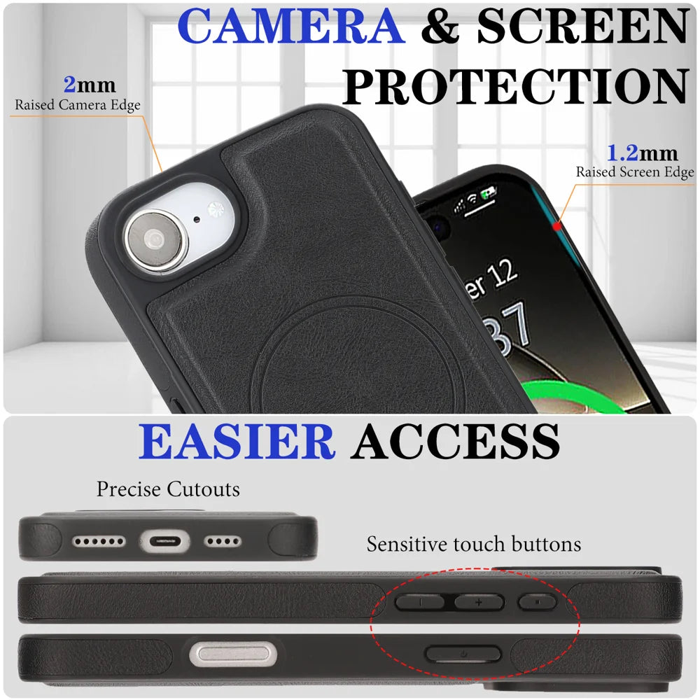 For iPhone 17e / 16e Case Detachable 2 in 1 Leather Wallet Phone Cover Compatible with MagSafe - Black - 7