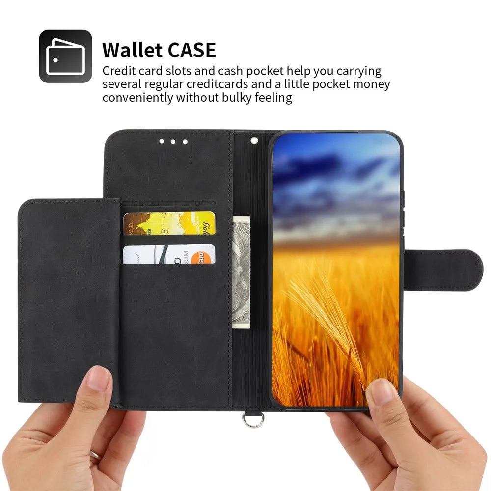 For Samsung Galaxy S23+ Imprinted Flowers Stand PU Leather Wallet Cover Skin-touch Multiple Card Slots Phone Case with Wrist Strap and Shoulder Strap - Black - 3