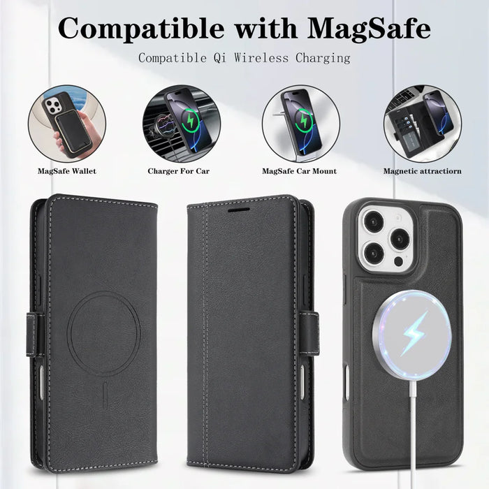 For iPhone 14 Pro Max Case Detachable 2 in 1 Leather Wallet Phone Cover Compatible with MagSafe - Black - 4