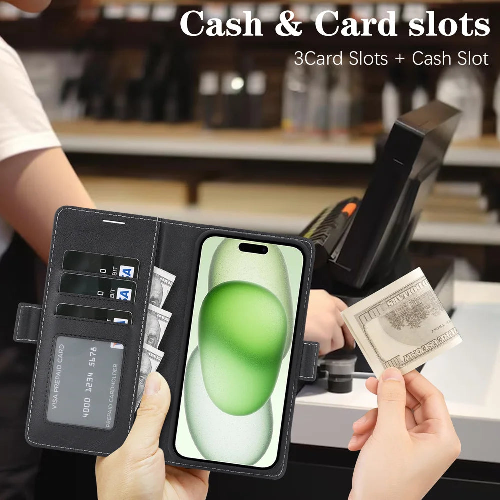 For iPhone 13 Case Detachable 2 in 1 Leather Wallet Phone Cover Compatible with MagSafe - Black - 7