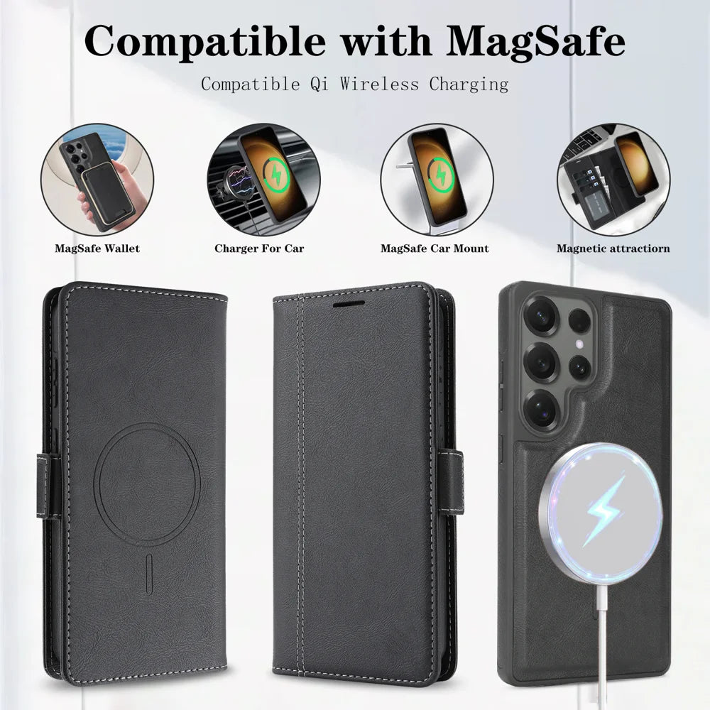 For Samsung Galaxy S25 Ultra Case Detachable 2 in 1 Leather Wallet Phone Cover Magnetic Case - Black - 4