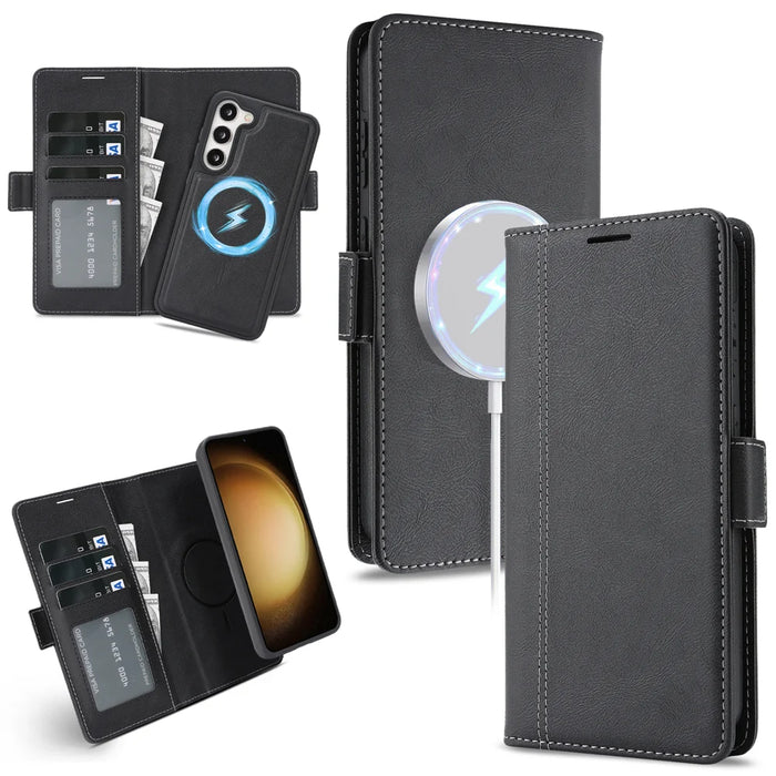 For Samsung Galaxy S25 Case Detachable 2 in 1 Leather Wallet Phone Cover Magnetic Case - Black - 1