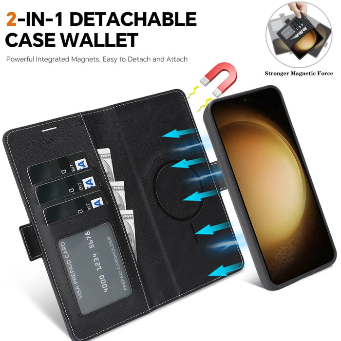 For Samsung Galaxy S25 Case Detachable 2 in 1 Leather Wallet Phone Cover Magnetic Case - Black - 3
