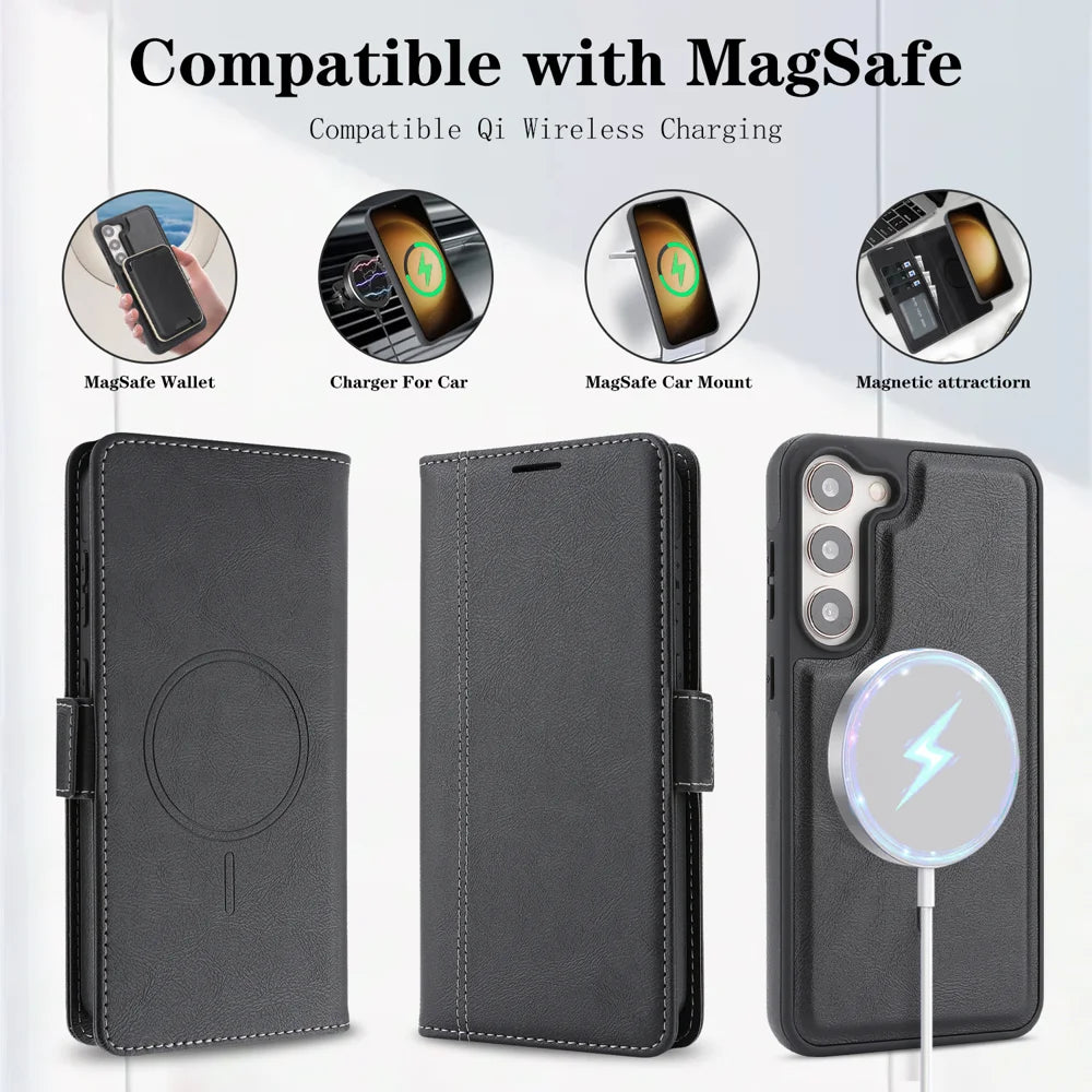 For Samsung Galaxy S25+ Case Detachable 2 in 1 Leather Wallet Phone Cover Magnetic Case - Black - 4