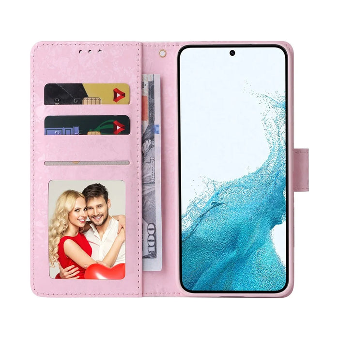 For Samsung Galaxy S23 PU Leather Shockproof Phone Stand Case Stylish Lacquered RFID Blocking Wallet Cover - Rose Flower - 2