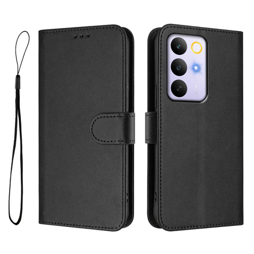 For Realme C85 Pro 4G Wallet Case RFID Blocking Calf Texture Leather Stand Phone Cover with Strap - Black - 1