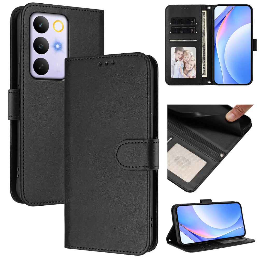 For Realme C85 Pro 4G Wallet Case RFID Blocking Calf Texture Leather Stand Phone Cover with Strap - Black - 2