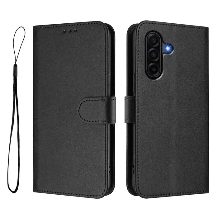 For Samsung Galaxy A57 5G Wallet Case RFID Blocking Calf Texture Leather Stand Phone Cover with Strap - Black - 1