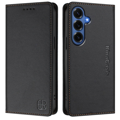 For Samsung Galaxy S26+ Leather Case RINACASIS RC01 Phone Cover with RFID Blocking Wallet Stand - Black - 1