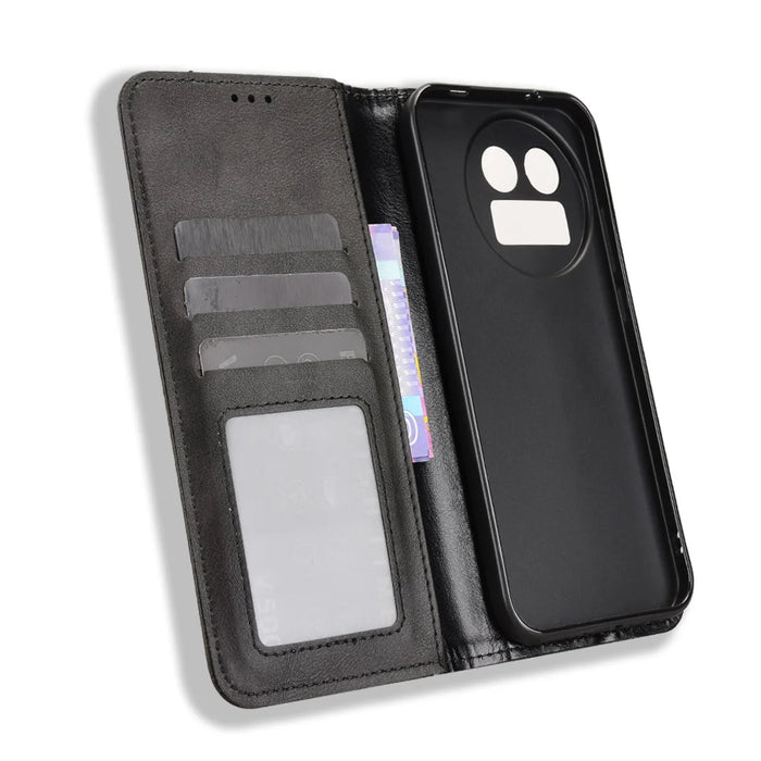 For Realme GT 8 5G Leather Case Wallet Stand Retro Texture Phone Cover - Black - 5